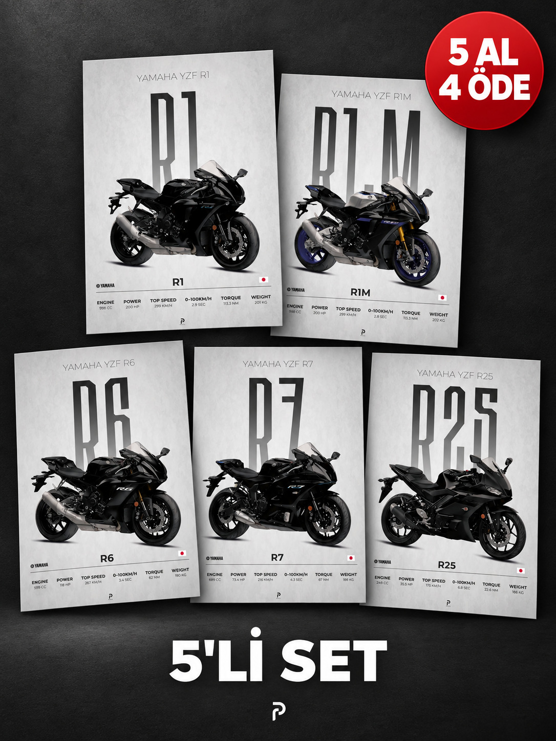 Yamaha Supersport Serisi 5'li Poster Seti (5 Al 4 Öde)